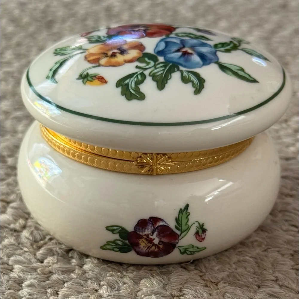 Vintage PartyLite Floral Porcelain Ceramic Trinket Box Tea Light